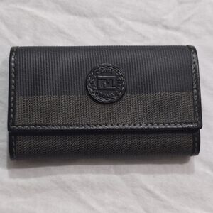 Fendi Iconic Brown Striped 6 Key Key Fob Wallet Gold Tone Excellent Condition